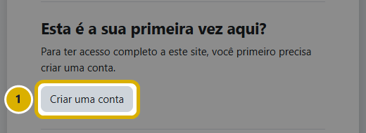 Botão Criar uma conta marcado na tela de login